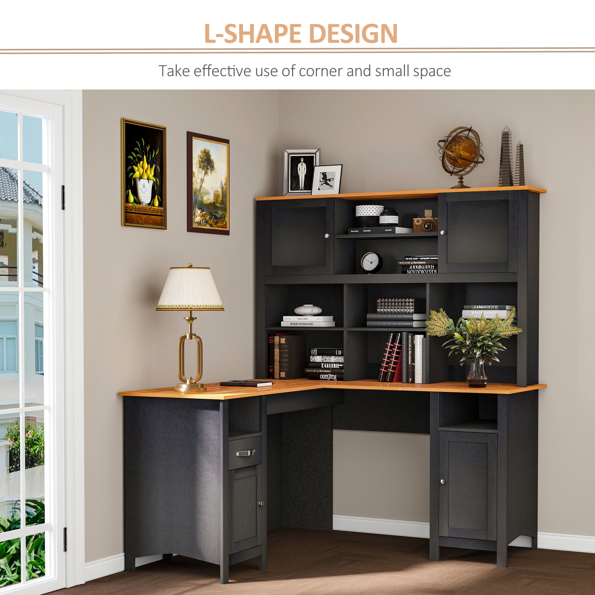 L Shaped Computer Desk with Hutch